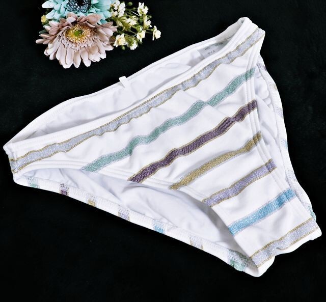 PE6-A86☆//キラキラと輝く♪カラフルゴージャスなボーダー風*ボトムス*水着※一番安価な送料はゆうパケットなら250円