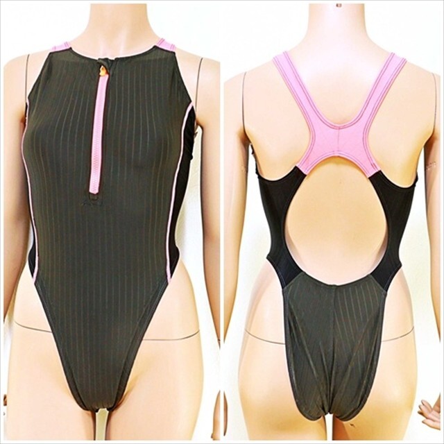 BX4-562//グラマーなXL/ハイカット小尻競泳水着☆フロントジップ☆ピンクラインと大胆なオープンバック※一番安価で送料ゆうパケット250円