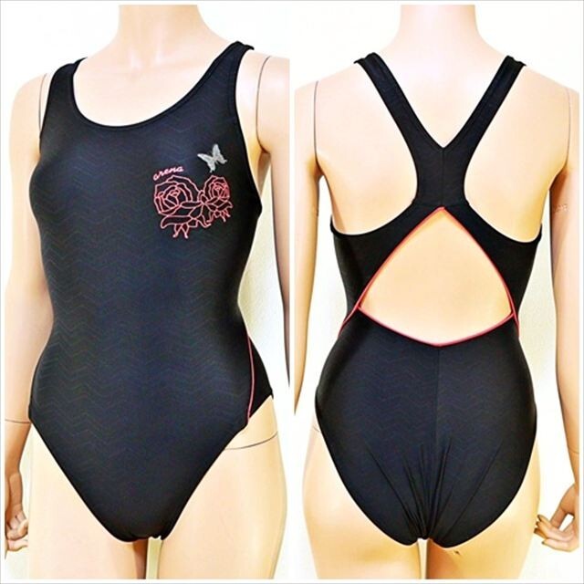 BE7-E40☆//arena/アリーナ♪競泳水着*Lサイズ*ギザギザ柄入り*キラキラの赤パイピング*背中開き※一番安価な送料はゆうパケットなら250円