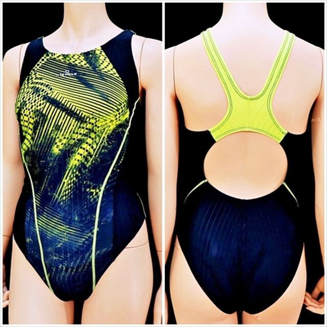 BE7-E59☆//AIR WALK♪競泳水着*Lサイズ*ネオングリーンの存在感*オープンバック※一番安価な送料はゆうパケットなら250円
