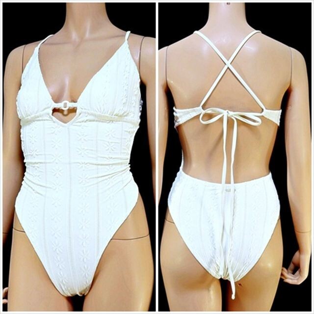 BE7-E69☆//BERLOOK♪新品同様☆Lサイズ*甘あまガーリーなぷっくり花柄*ハイレグスイムウェア※一番安価な送料はゆうパケットなら250円