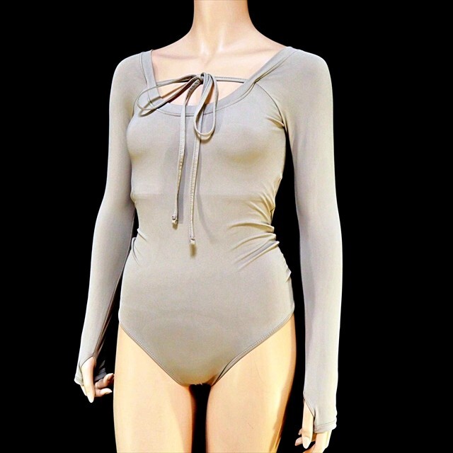 BX4-610//グラマーなXLサイズ☆やさしいベージュトーン☆リボンアクセントが可愛い☆レオタード※一番安価な送料ゆうパケット250円