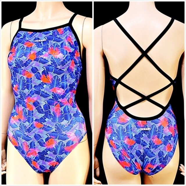 BX4-613//Lサイズ☆TORNADO/トルネード☆さらピタフィット☆華やかなリーフ柄☆バッククロス☆競泳水着※一番安価な送料ゆうパケット250円