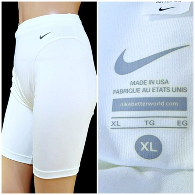 BE7-E65☆//USA製♪新品同様☆NIKEナイキ♪ビッグなXLサイズ*爽やかホワイト☆ハーフスパッツ※一番安価な送料はゆうパケットなら250円
