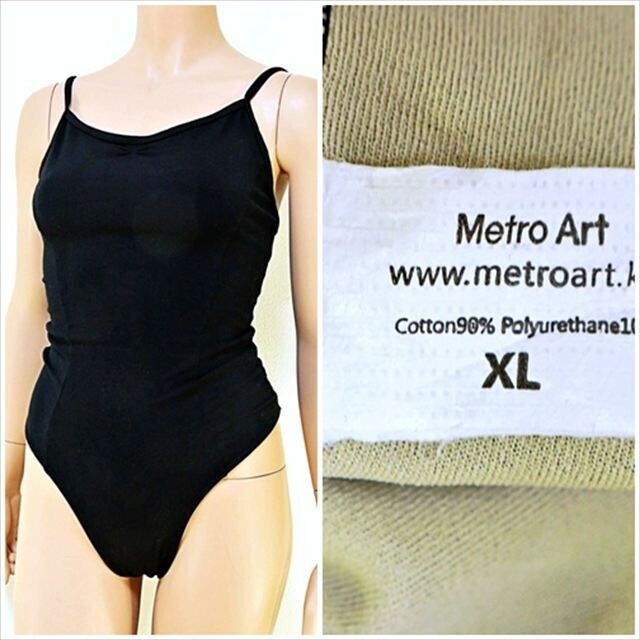 BE7-E84☆Metro Art♪Lサイズ*シャープなブラックカラーとシルエット*前面2本ライン*レオタード※一番安価な送料はゆうパケットなら250円