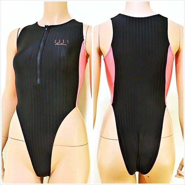 BE7-G18☆//ハイカット小尻競泳水着*フロントチャックタイプ*ピンクのアクセントカラーが目立つ※一番安価な送料はゆうパケットなら250円