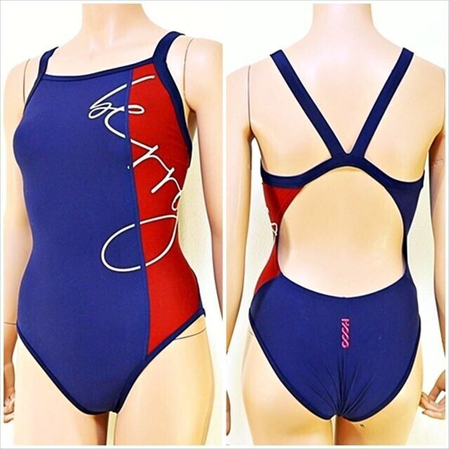 BE7-G45☆//HOOGフーグ♪競泳水着*ネイビー×ブラウンのスタイリッシュなダークカラー*背中開き※一番安価な送料はゆうパケットなら250円