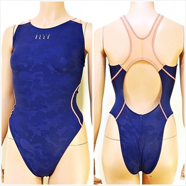 BE7-G55//Lサイズ☆ハイカット小尻競泳水着☆ネイビーベースにさりげない迷彩柄☆さらピタフィット※一番安価な送料はゆうパケット250円