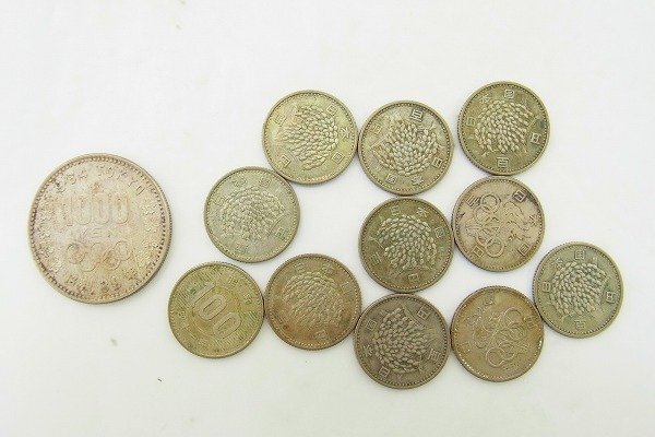 B047-S3-19543◎ オリンピック 1000円 / 稲穂 100円 銀貨 硬貨 合計12枚セット 現状品③ 渋谷 ◎
