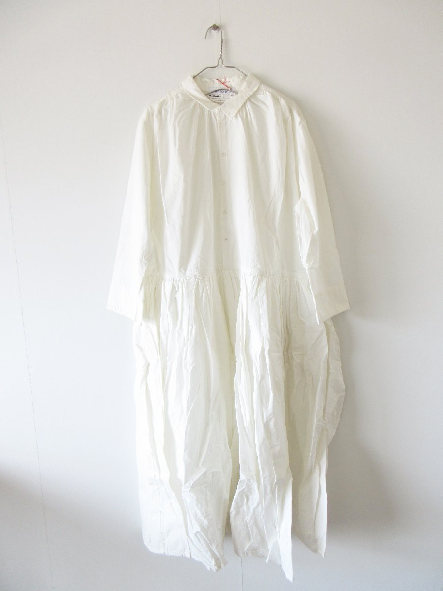 【定価 5.2万】 未使用 Veritecoeur / ヴェリテクール VC-2408 ギャザーワンピース F WHITE * コットンラミー ワイド ロングワンピース