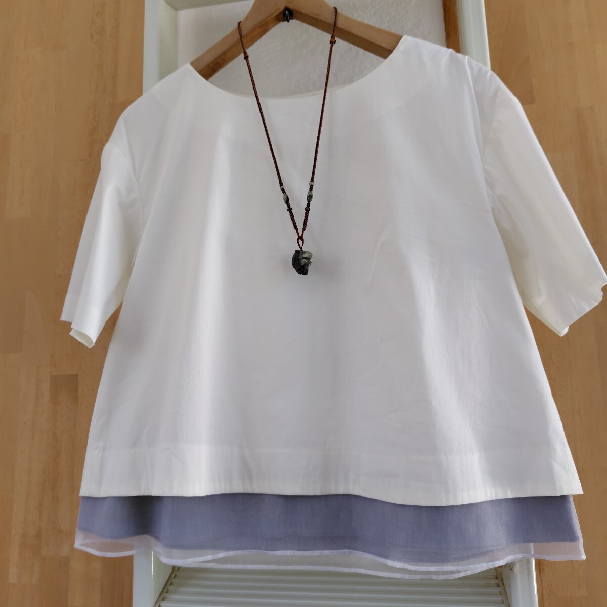 BARNEYS NEWYORK　コットン　重ねデザイン　半袖ブラウス　裏付き　Aライン　日本製 　美品☆　可愛い