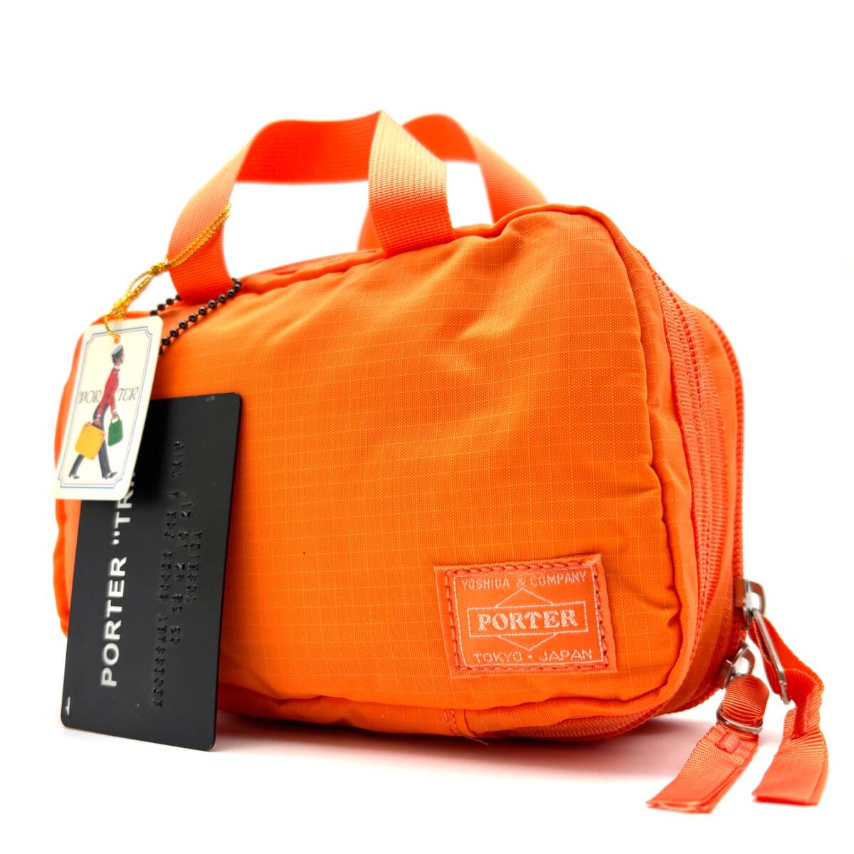 未使用保管品 PORTER ポーター TRIP トリップ ポーチ ナイロンリップストップ オレンジ パッカブル 軽量 撥水 旅行 トラベル 整理 希少