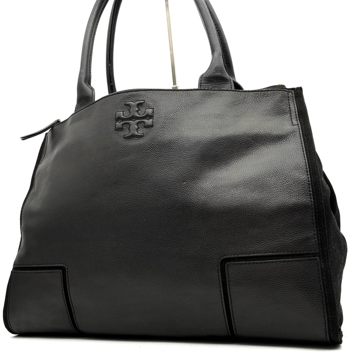 美品 TORY BURCH トリーバーチ エラ トートバッグ レザー ブラック 黒 A4 PC 収納 通勤 通学 鞄 手提げ 肩掛け ロゴ