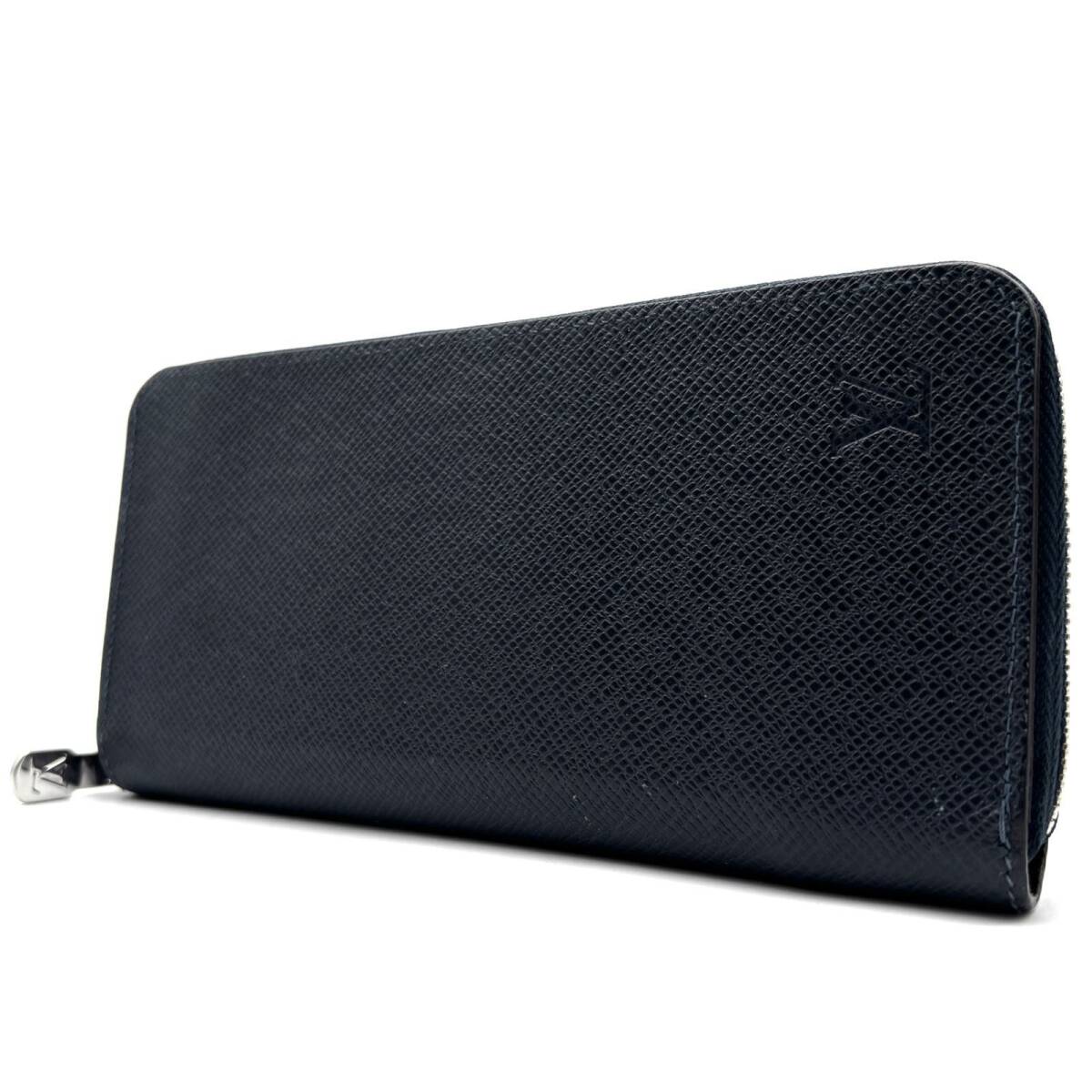 極美品 LOUIS VUITTON ルイヴィトン タイガ ヴェルティカル 長財布 ラウンドファスナー ロゴ レザー 紺 ネイビー