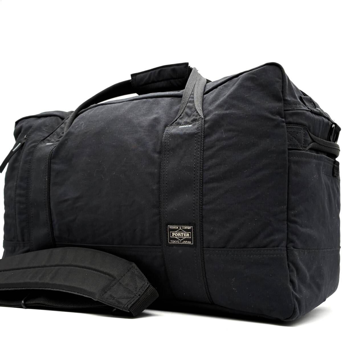 美品 PORTER ポーター 2WAY ボストンバッグ ダッフルバッグ キャンバス ナイロン ブラック 黒 大容量 旅行 トラベル 出張 斜め掛け 大きめ