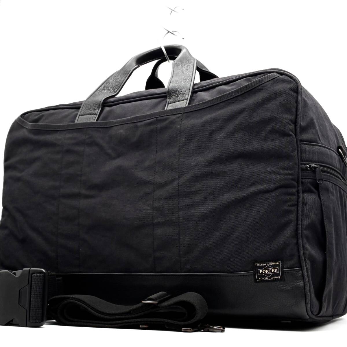 美品 PORTER ポーター ボストンバッグ ブリーフケース キャンバス レザー 黒 2WAY 大容量 出張 トラベル 旅行 鞄