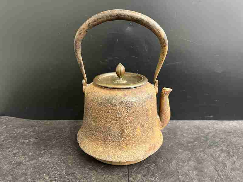 CT13719　龍文堂　鉄瓶　茶道具　アンティーク　梅摘み　銅蓋