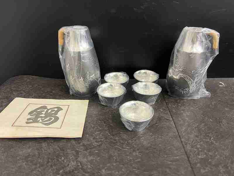 ct13723　浪華　錫半造　錫製　酒器　共箱　本錫　未使用品　★