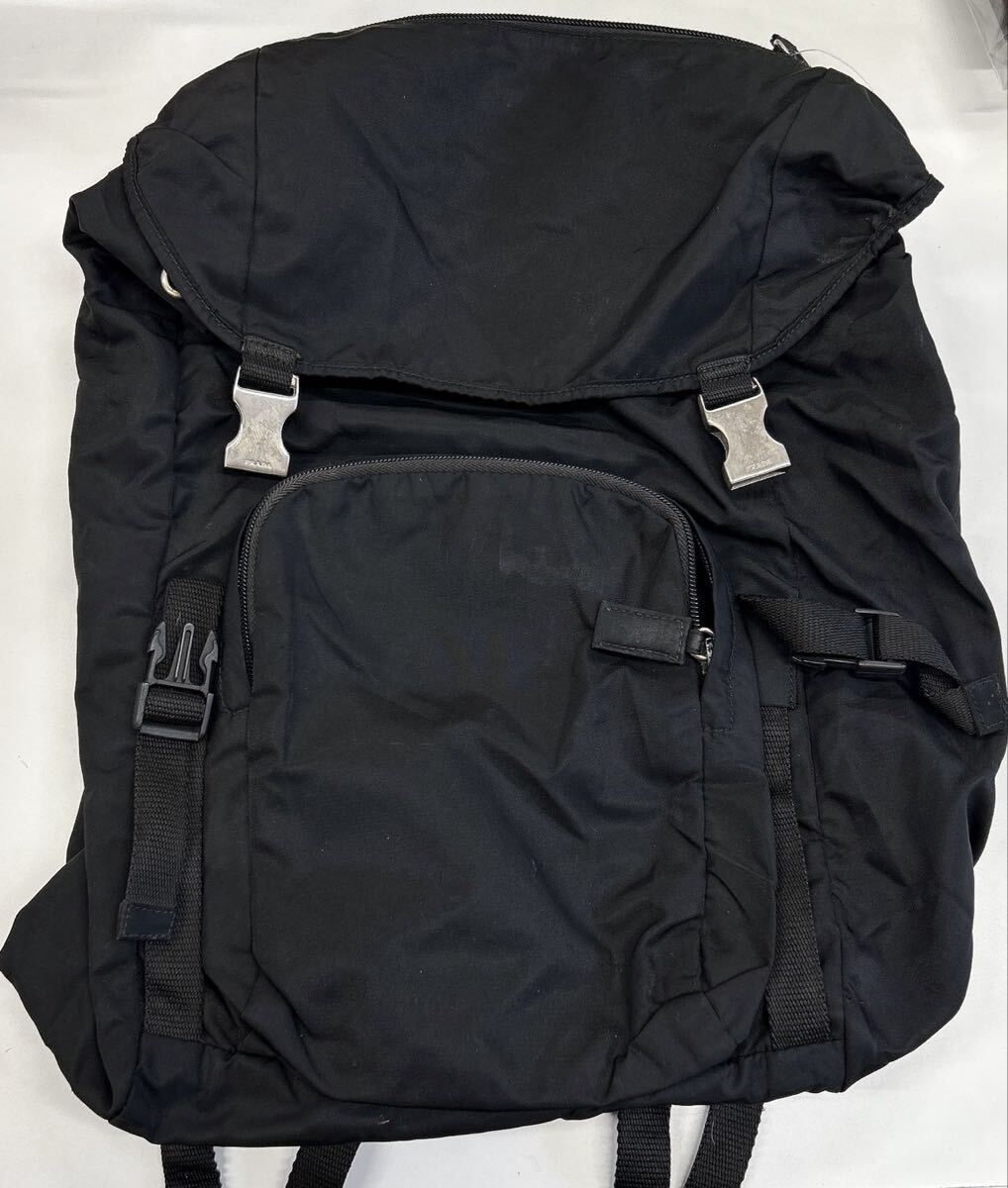1円 PRADA プラダ 三角ロゴ リュック バックパック ナイロン ブラック 横幅30㎝ 現状品