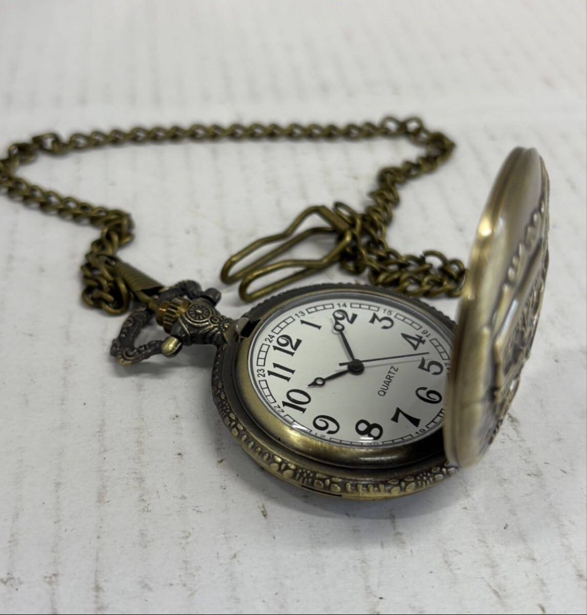 1円 懐中時計 時計 ペンダント ブロンズ チェーン ウォッチ アンティーク 稼働