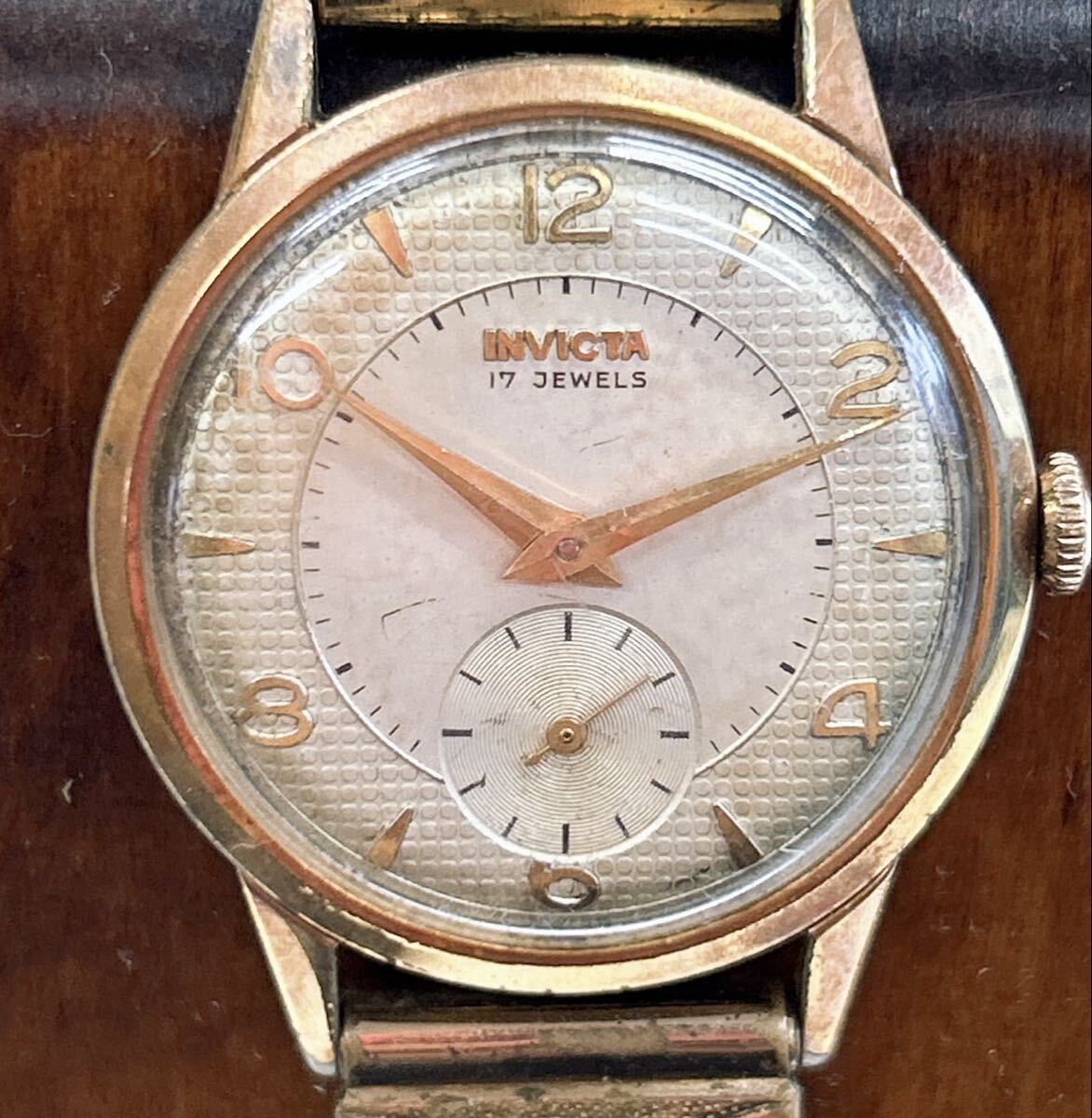 1円 INVICTA インビクタアンティーク スモセコ GOLD 10ミクロンメンズ腕時計 稼働品