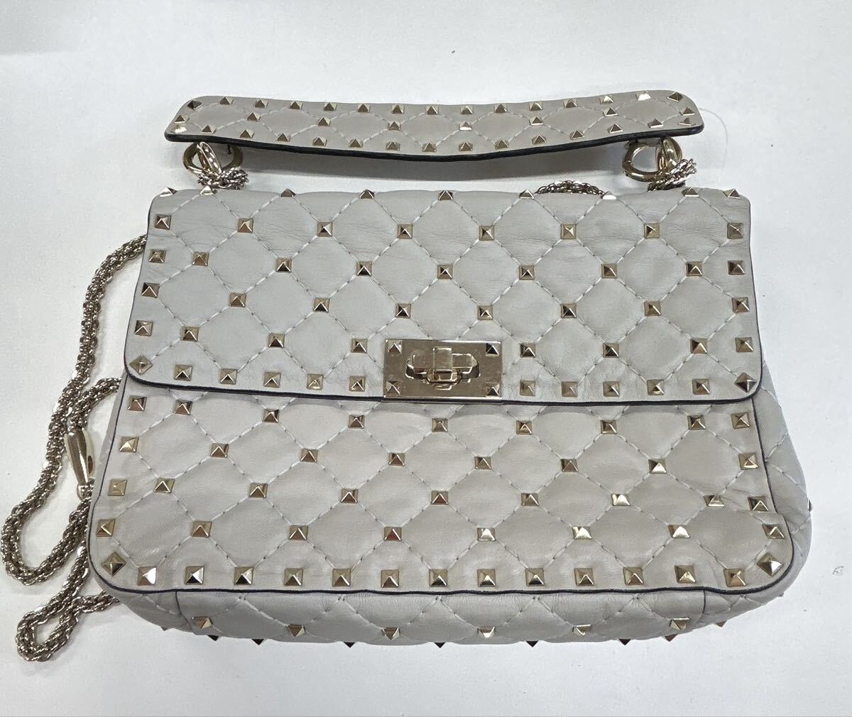 1円 VALENTINO ヴァレンティノ バッグ ロックスタッズ スパイク キルティング チェーンショルダー 横幅24㎝ 美品
