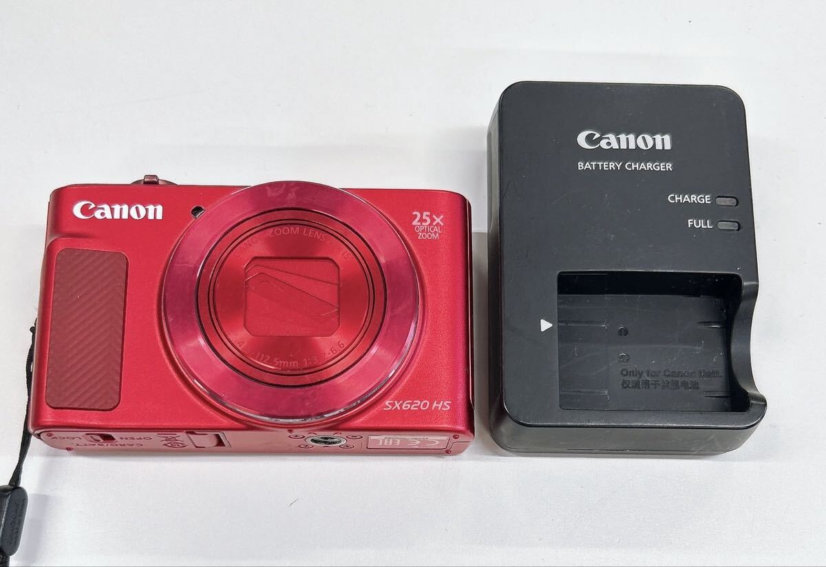 1円Canon PowerShot SX620HS キャノン デジカメ レッド 稼働品 付属品 充電器