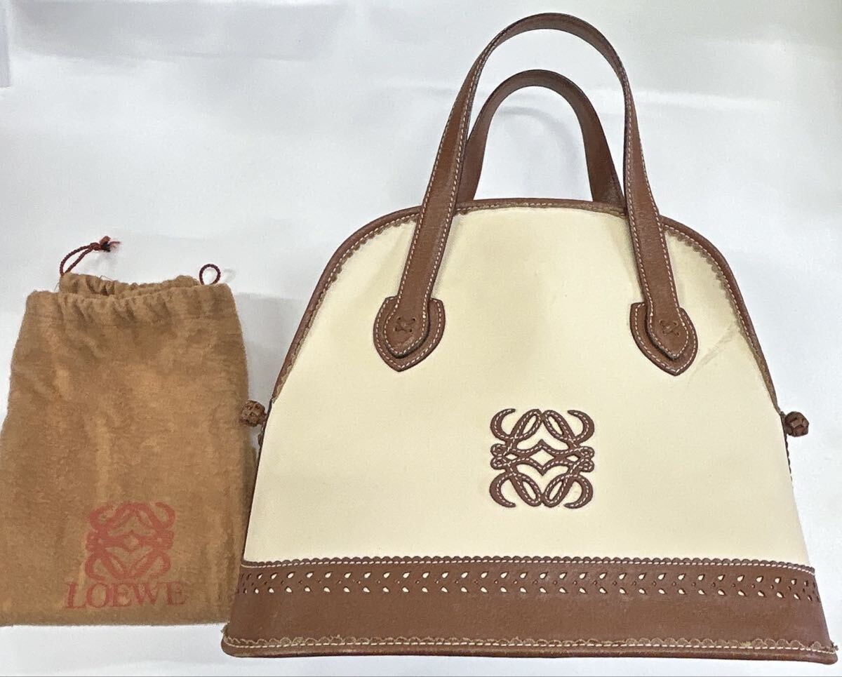 1円 LOEWE ロエベ バッグ 2WAY ハンド ショルダー 編み 袋付 限定品 キャンバス 横幅34㎝ 美品