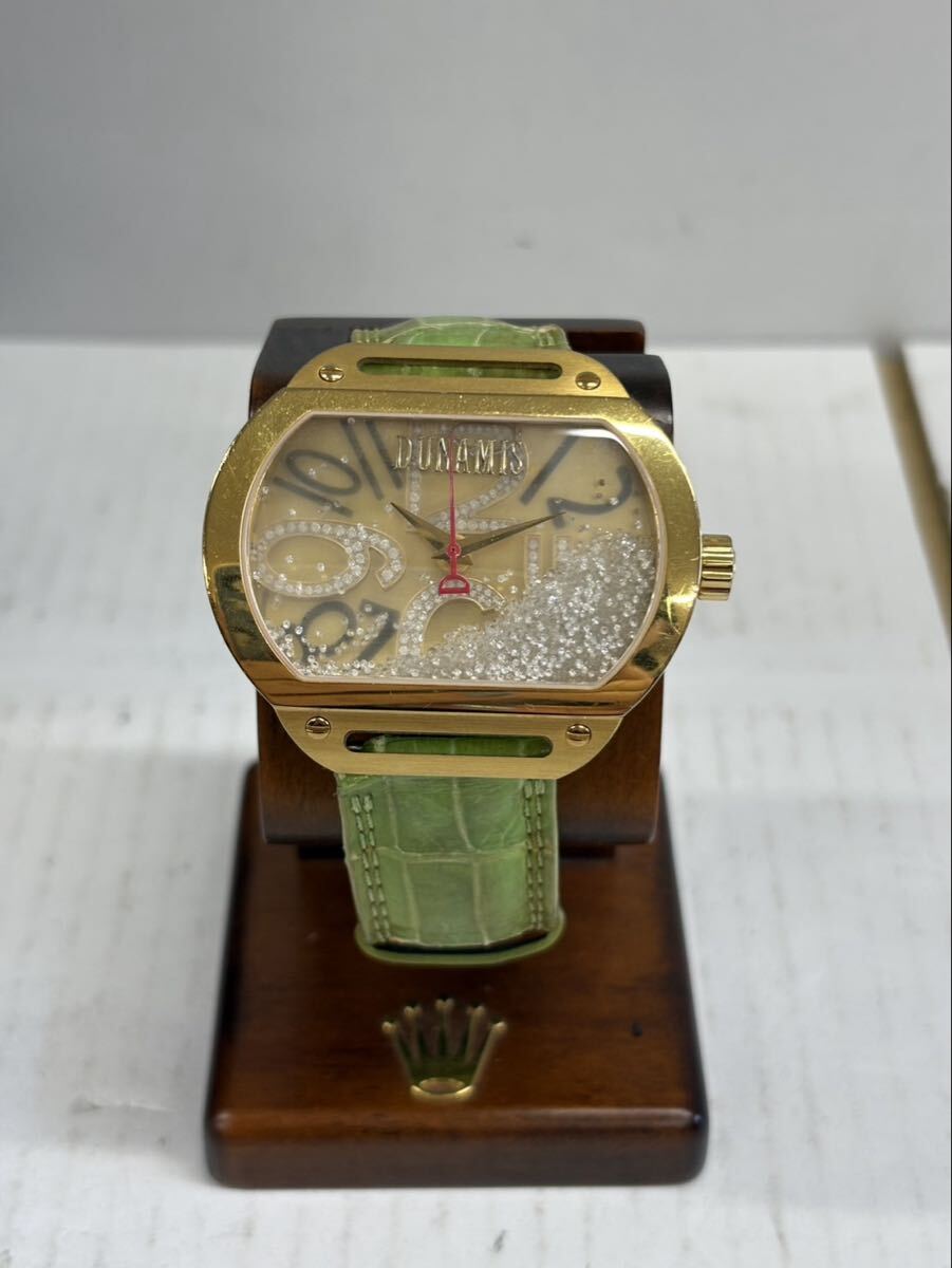 1円 DUNAMIS デュナミス 腕時計 ゴールド D0373 革ベルト 付属 自動巻き 稼働