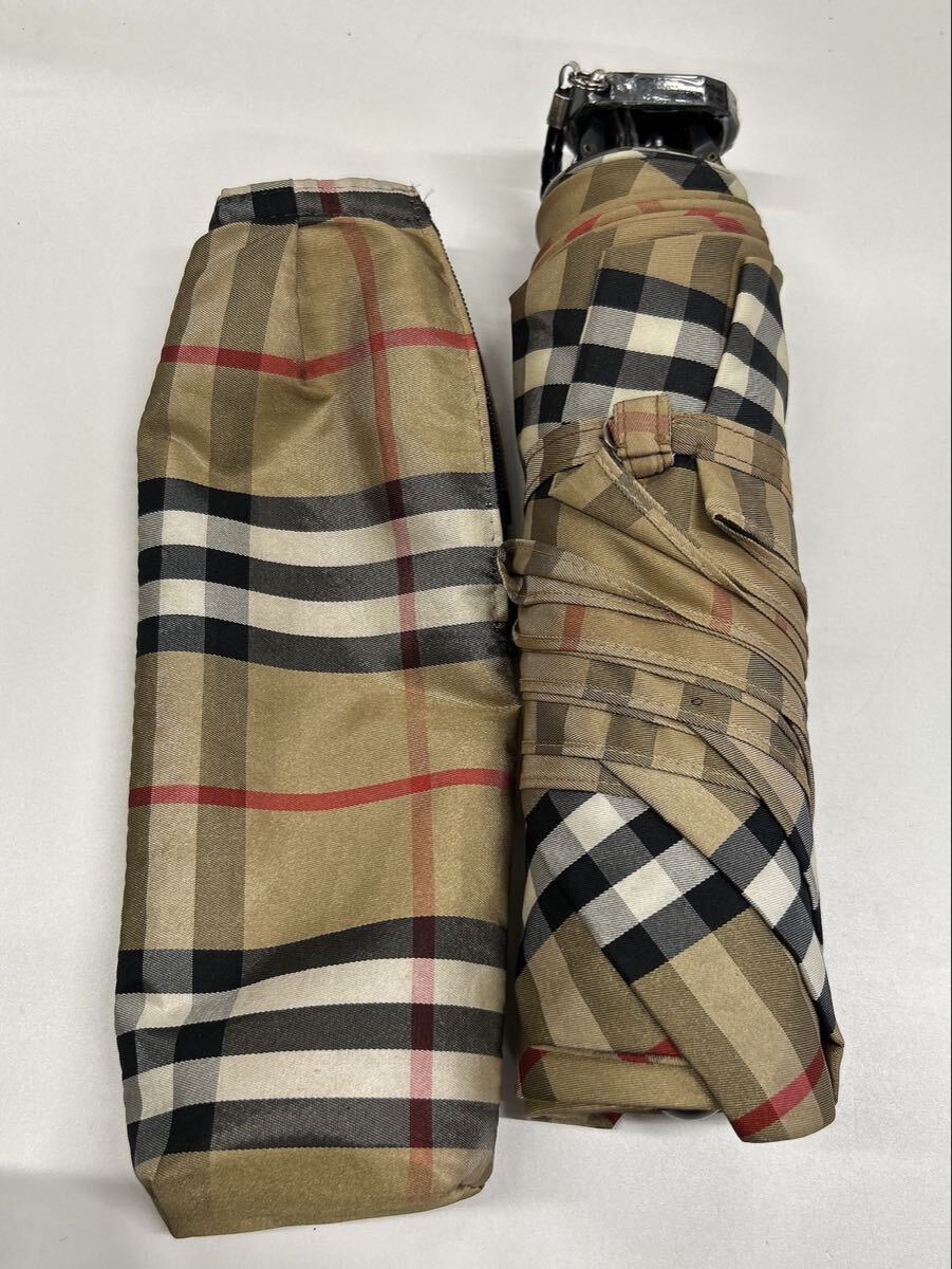 1円 Burberrys バーバリー 傘 折り畳み傘 チェック柄 ベージュ 雨具 雨傘 中古品