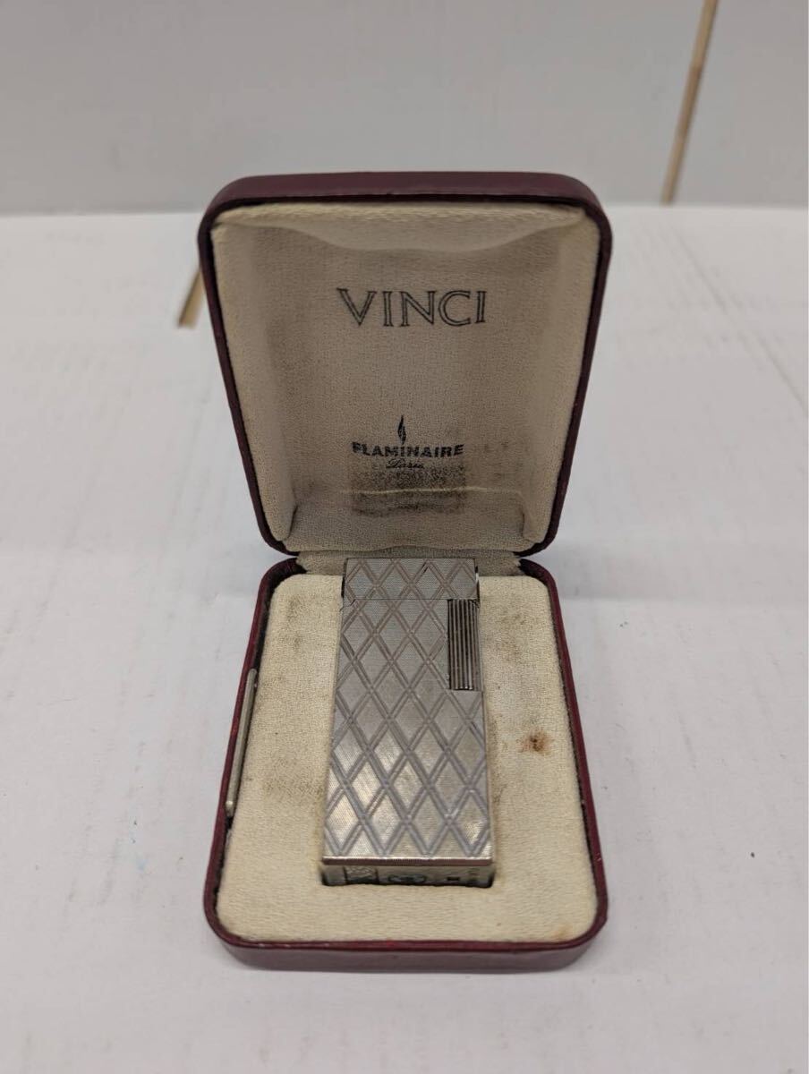 1円 Vinci Flaminaire フラミネール ヴァンチ 銀格子柄 ライター ガスライター 喫煙具 箱入り着火未確認