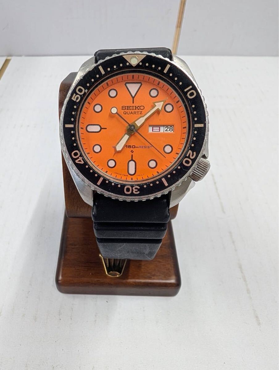 １円 SEIKO 7548-7000 メンズ　クオーツ　150m 腕時計 オレンジ 不動