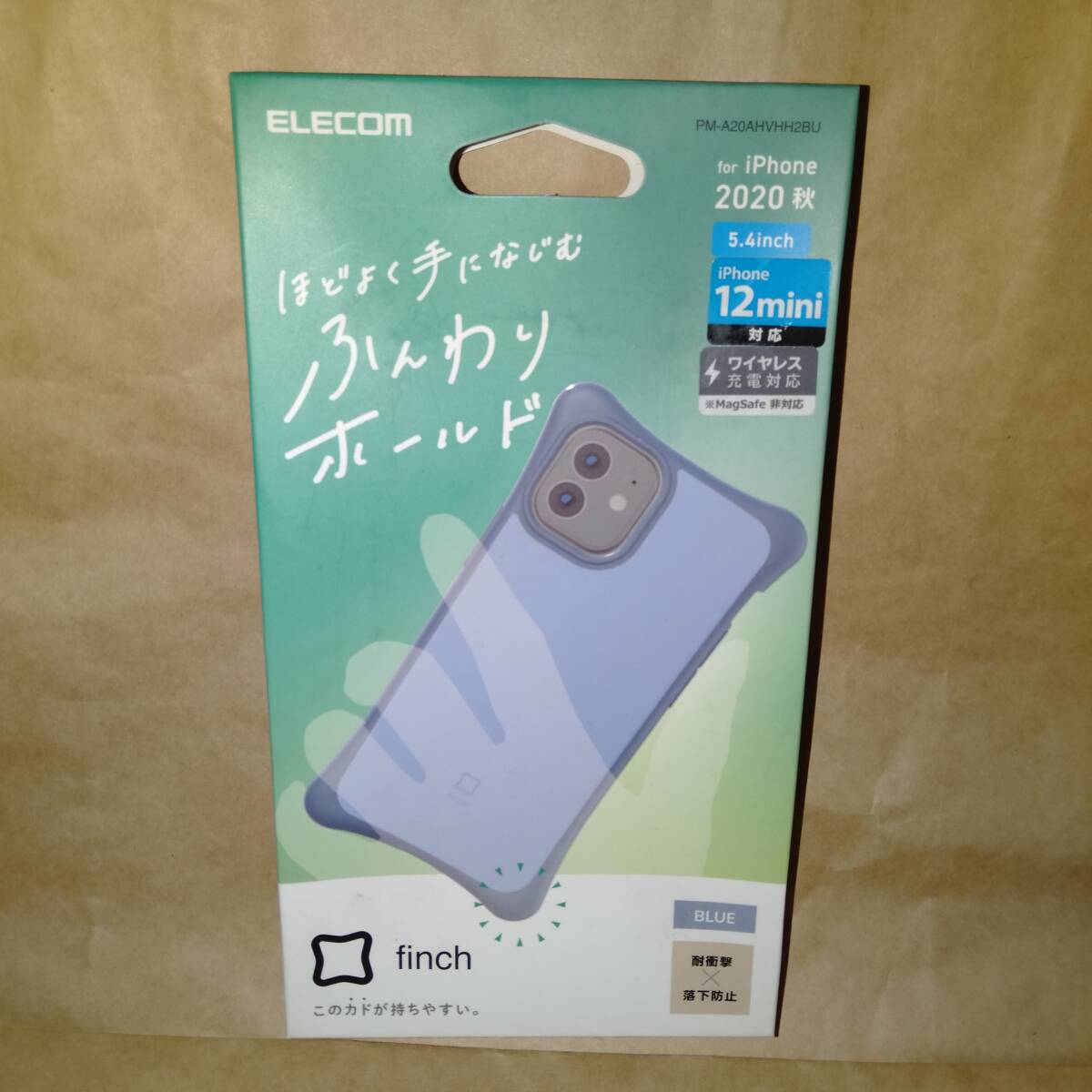 ELECOM iPhone 12 mini ハイブリッドケース finch ふんわりホールド ブルー 四隅エアクッション配置 液晶面下に向け置いても傷付きにくい
