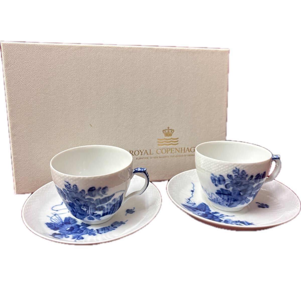 ★☆未使用保管品【　ROYAL COPENHAGEN ロイヤルコペンハーゲン ２客 ブルーフラワー コーヒーカップソーサー　】アンティーク　デンマーク