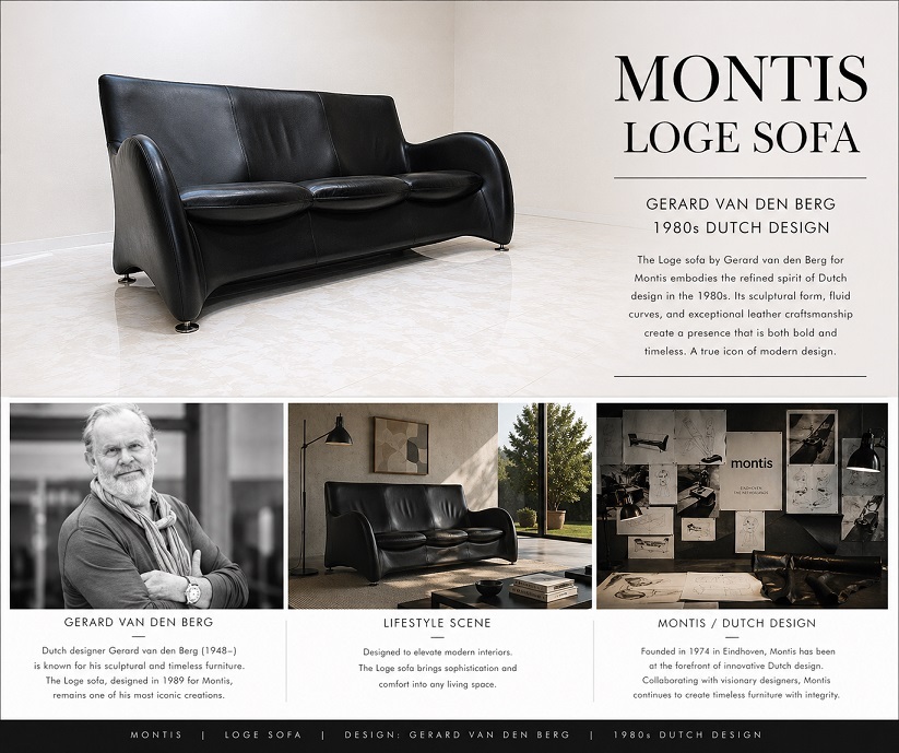 Montis モンティス 「Loge ローゲ」総革3人掛けソファ Gerard van den Bergデザイン オランダ名作 本革ソファ 3Pソファ ハイバック