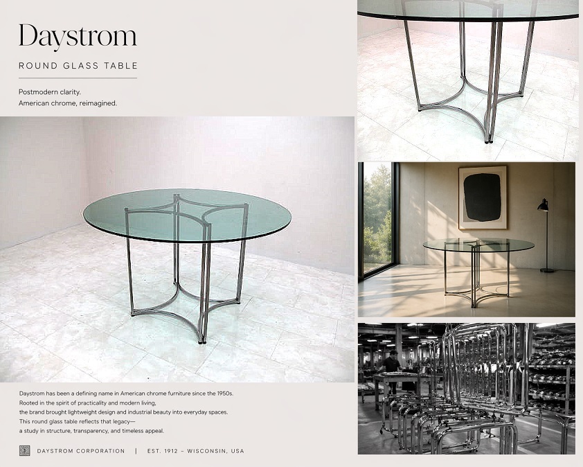 Daystrom デイストロム ヴィンテージ ラウンドダイニングテーブル スモークガラス クロームベース 1970年代 ミッドセンチュリー