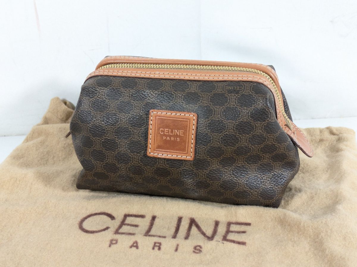 CELINE セリーヌ マカダム柄 PVC×レザー マルチポーチ マルチケース メイクポーチ 小物入れ_SJF_D0327-J005