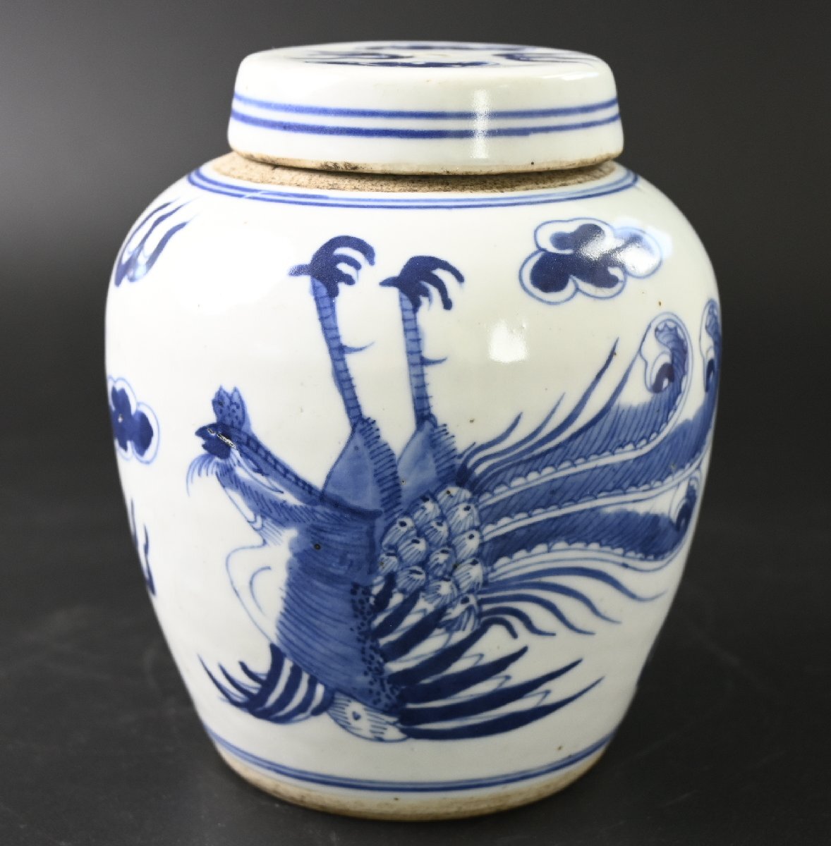 中国の古い陶磁器「青花 染付 麒麟鳳凰茶壺」景徳鎮　唐物　茶道具　中国美術工芸品