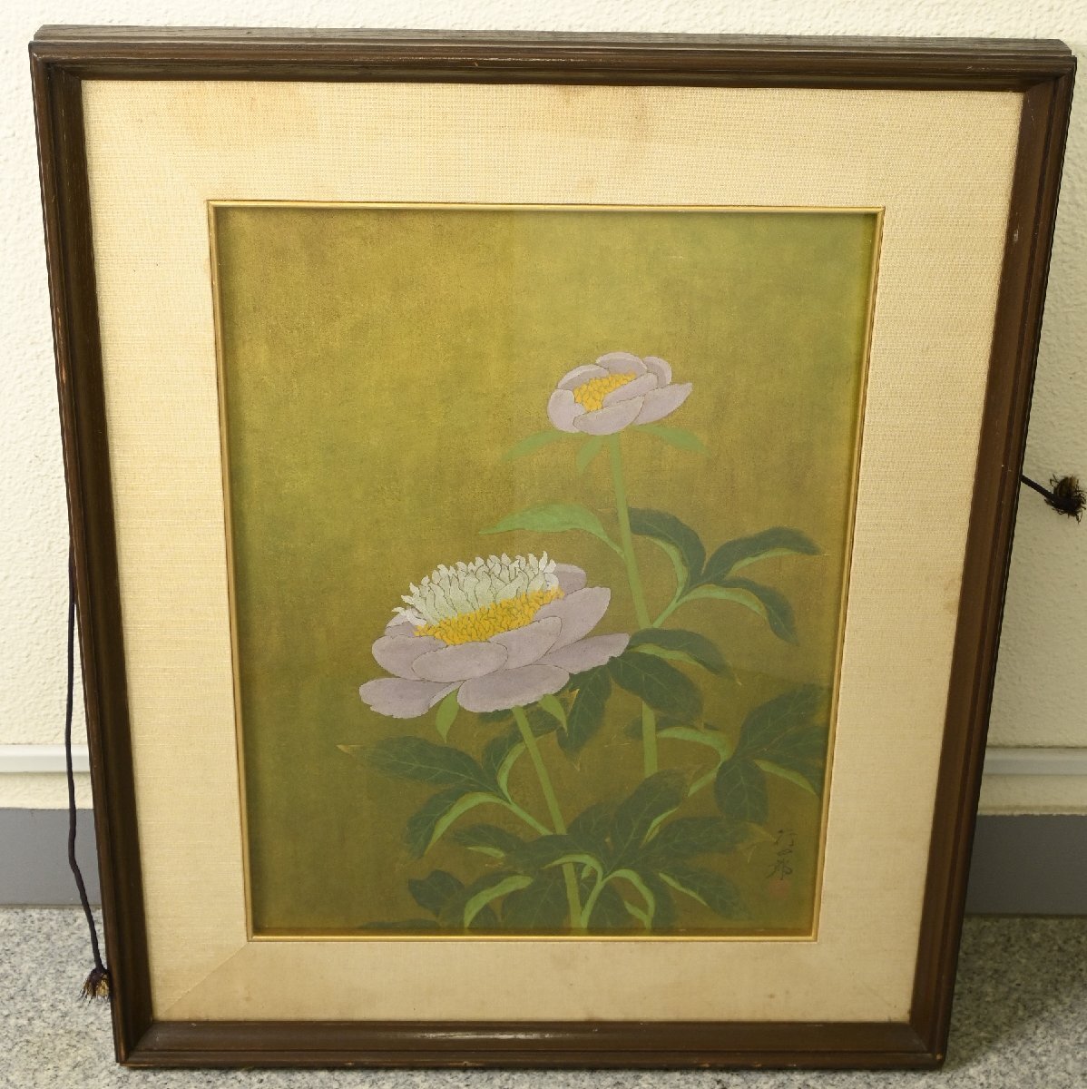【真作】『綿谷行四郎』岩崎英遠 師事「牡丹」紙本額装　書画　日本画　日本美術品　　