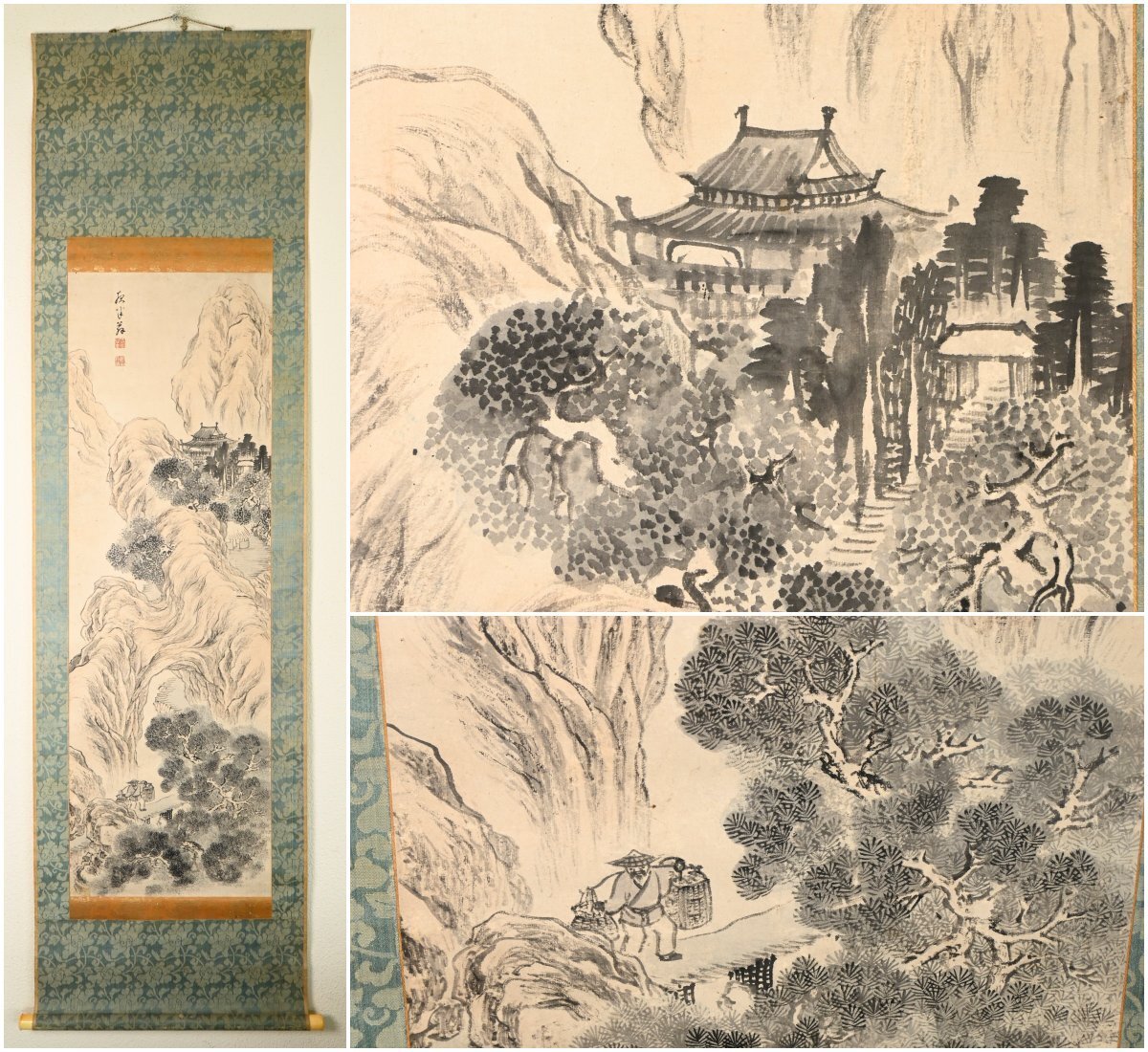 【模写】『与謝蕪村』「山水」紙本軸装　蘭径琴客箱書き　書画　日本画　南画　文人画