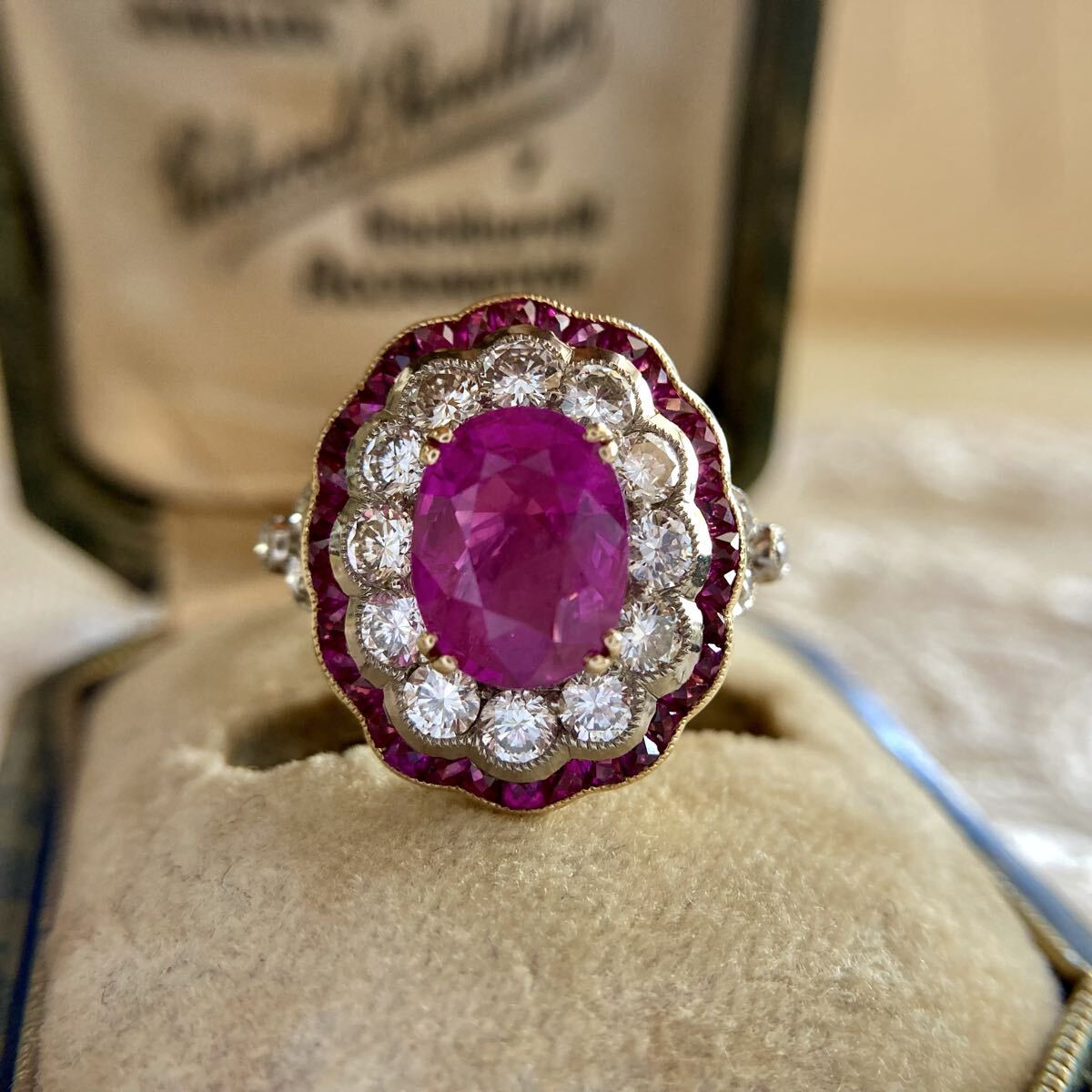 k18 1940年代頃 カリブレカットルビー ルビー ダイヤモンド リング　 指輪