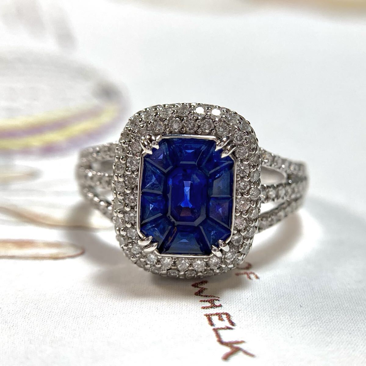 15k カリブレカットロイヤルブルーサファイア　ダイヤモンド　指輪 リング　