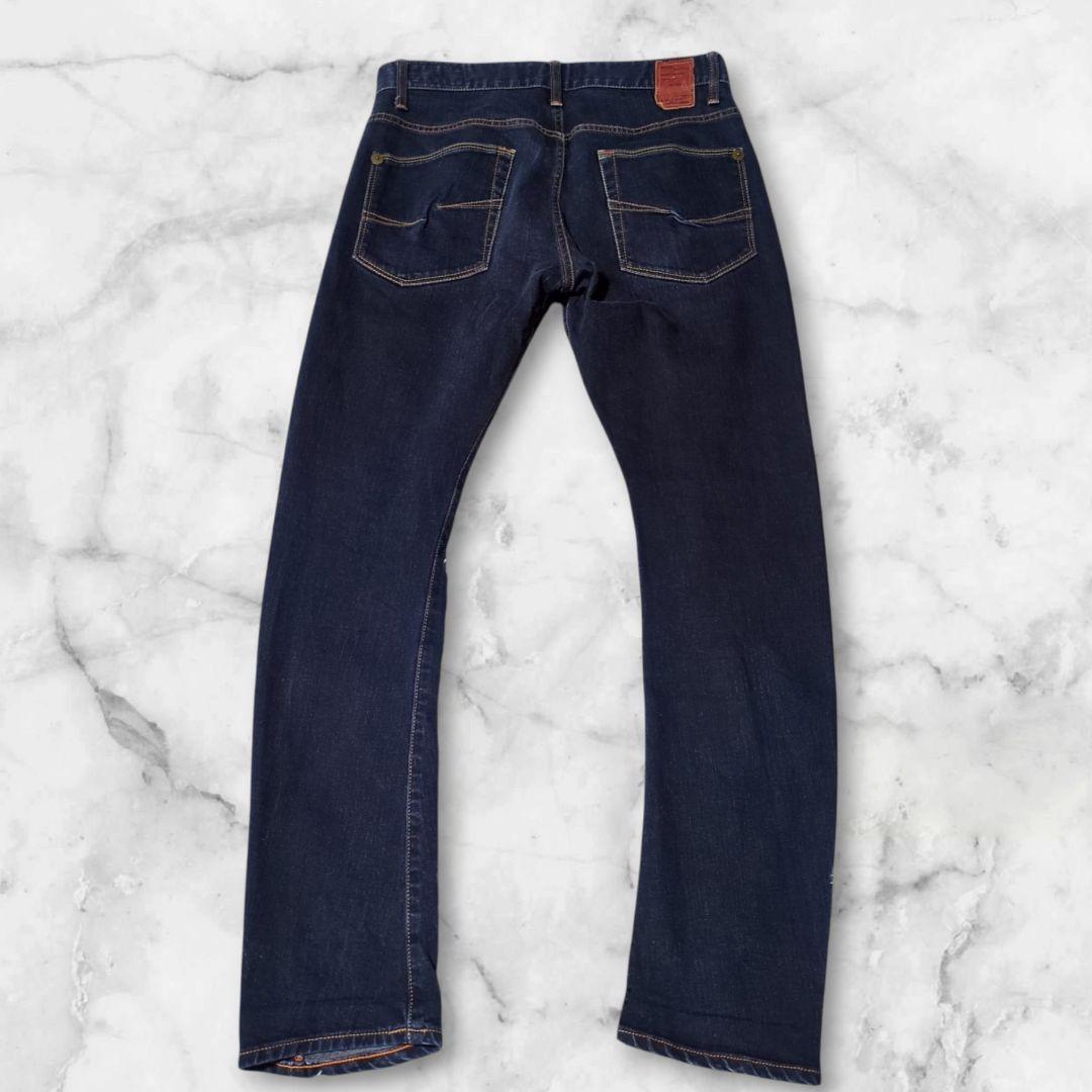 【BLUE WAY JEANS (ブルーウェイ)】M1691/ストレートデニム/ストレッチ/日本製/カーブシルエット/チェーンステッチ/ジーンズ/濃紺/W32