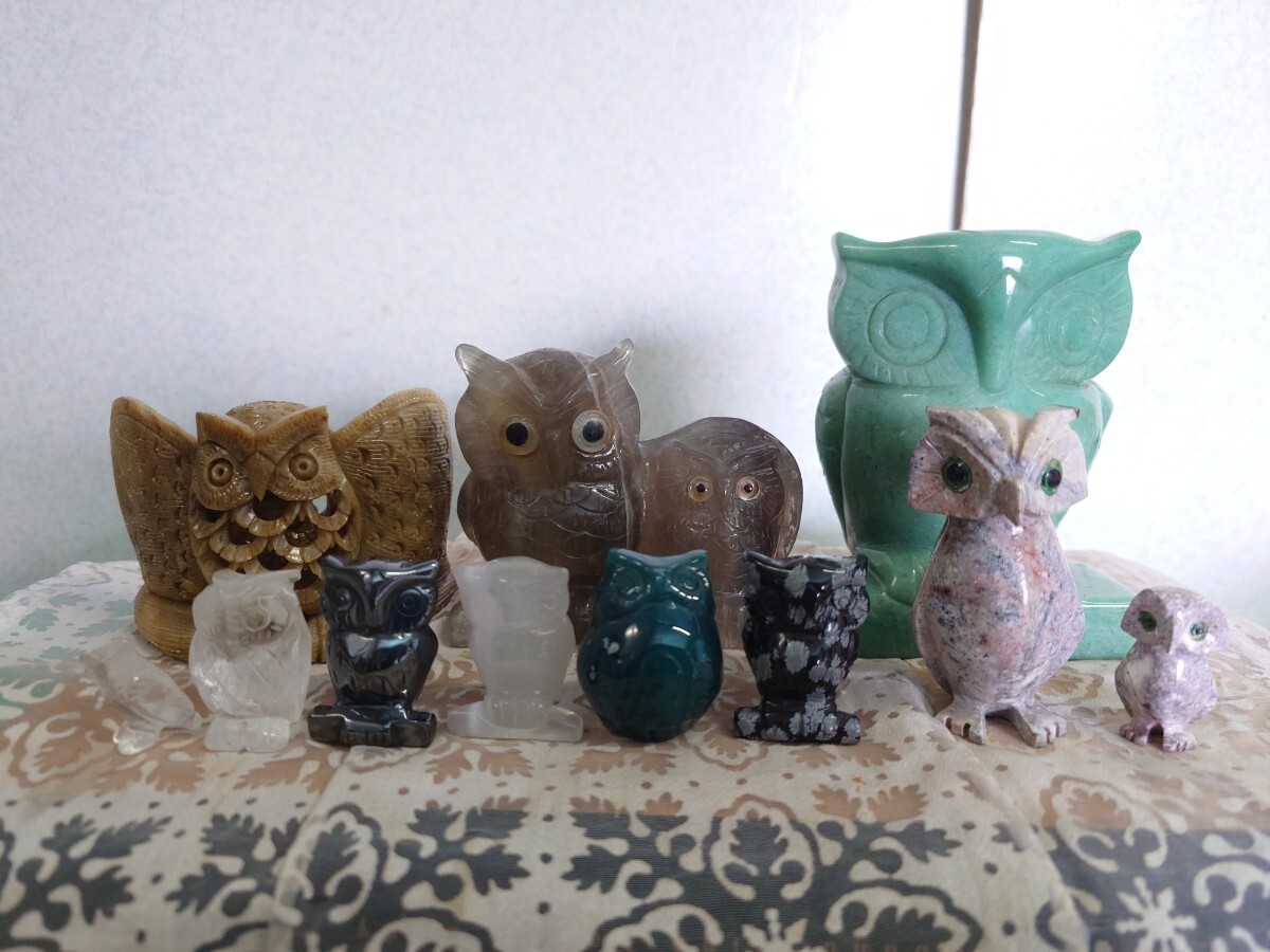 ●天然石 鑑賞石 水晶 ヘマタイト アベンチュリン 瑪瑙 大理石 雪花 黒曜石 透かし彫 ふくろう 大量 まとめ オブジェ 置物 ディスプレイ ③