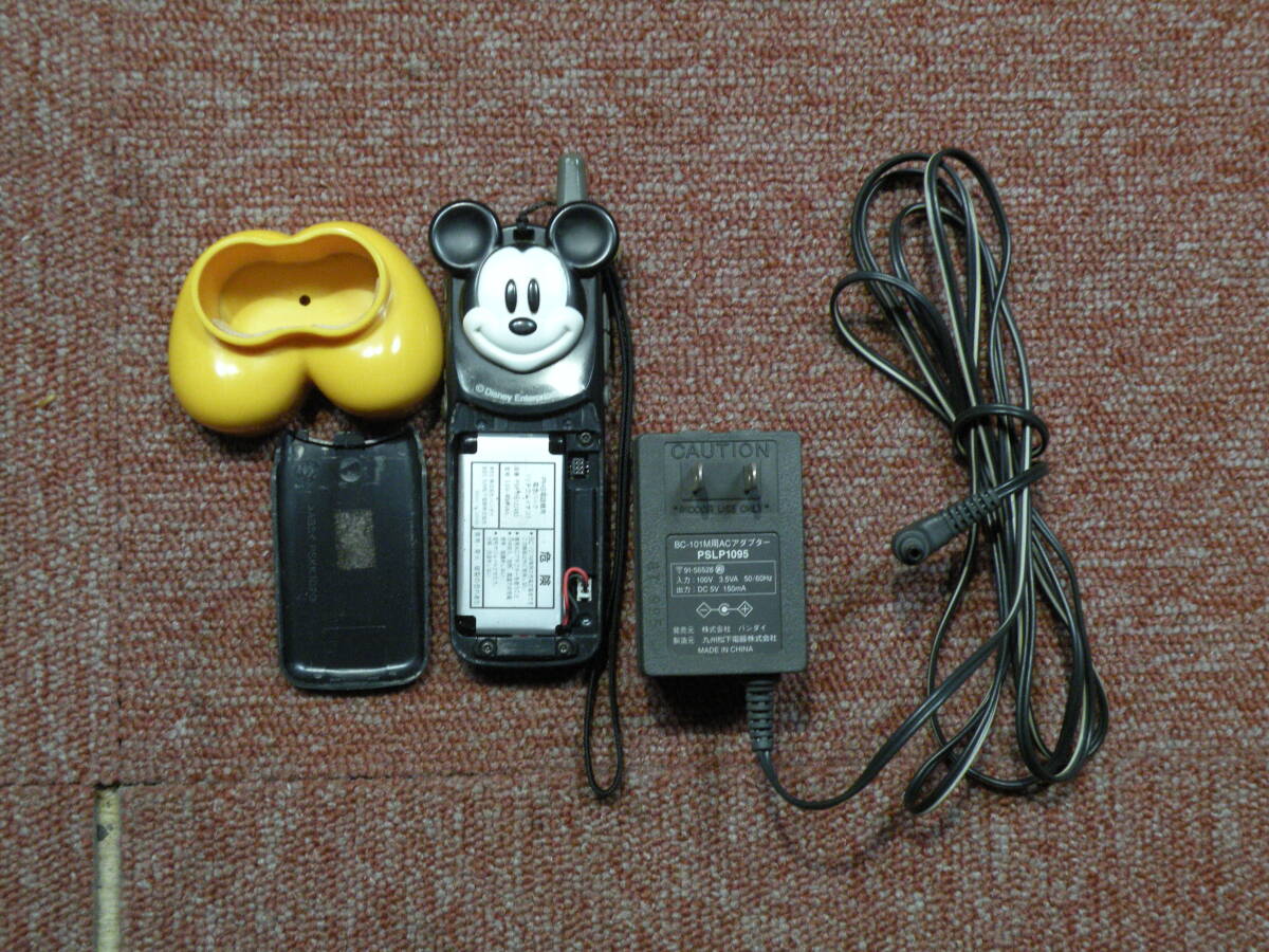 N387　きゃらぴっち ミッキーマウス バンダイ PHS電話機 平成 ブラック 現状渡し ジャンク