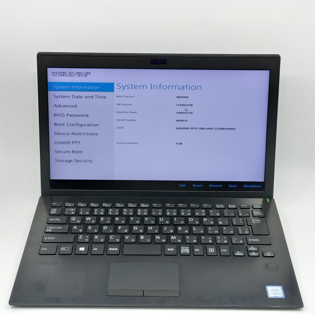 管理:YL-11572(169385)/VAIO VJPG I5 8TH/i5-8250U/SSDなし/DDR8GB/OSなし/ジャンク品