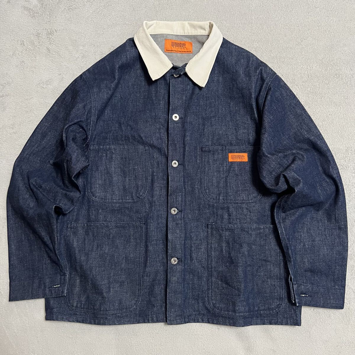 ★定価16,940円★美品 UNIVERSAL OVERALL ユニバーサルオーバーオール 濃紺 デニムジャケット カバーオール メンズ サイズL Gジャン R-8901