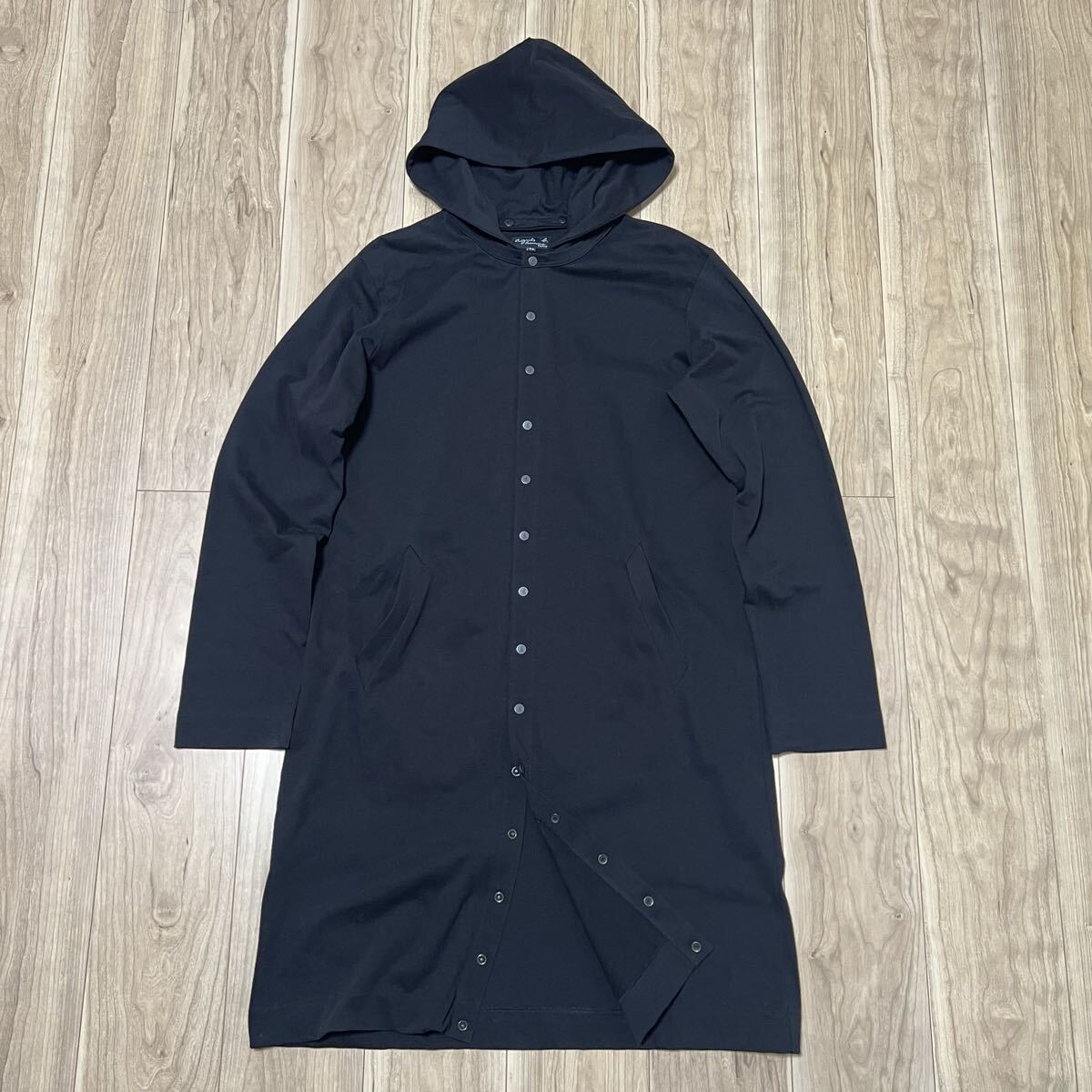 ★極美品★レア agnes b. homme アニエスベー オム 長袖 ロングカーディガン プレッション メンズ 黒 ブラック コート T2 パーカー R-8974