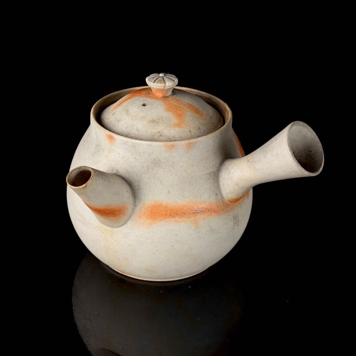 煎茶道具 常滑焼 緋襷 横手 急須 茶壷 茶壺 時代品 【18c0327f1 7/11 4】 g