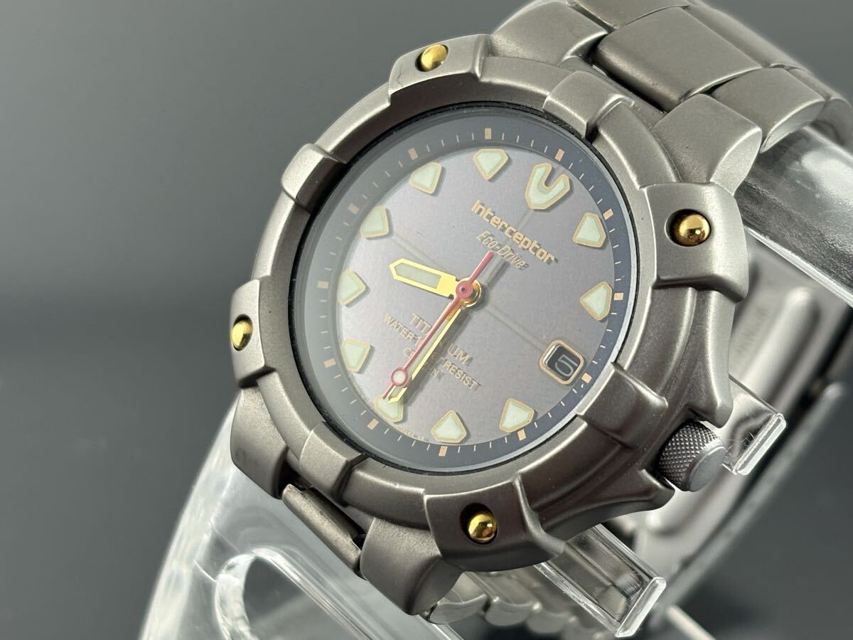 :W)[B80]ソーラーバッテリー新品 メンズ CITIZEN インターセプター チタン 動作品